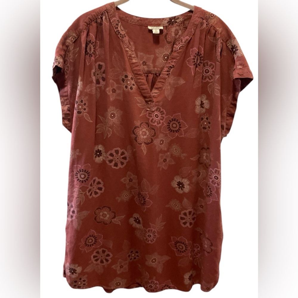 ana A New Approach Women's X Large Dress Burnt Orange Color Floral Print Cuffed